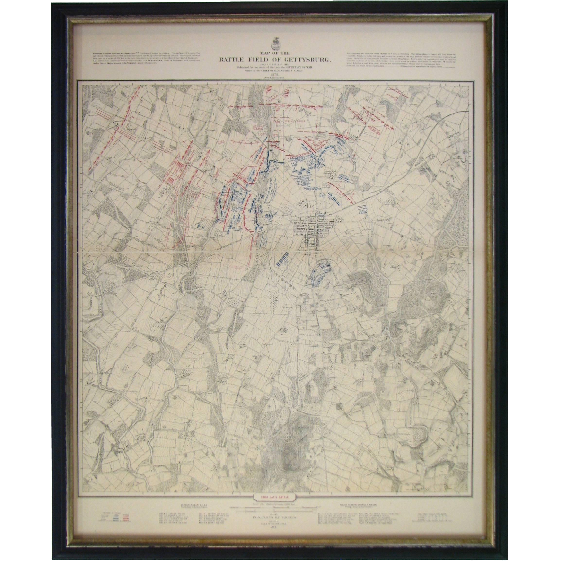 Gettysburg Battlefield Maps Set of Three First Edition Maps, circa 1876