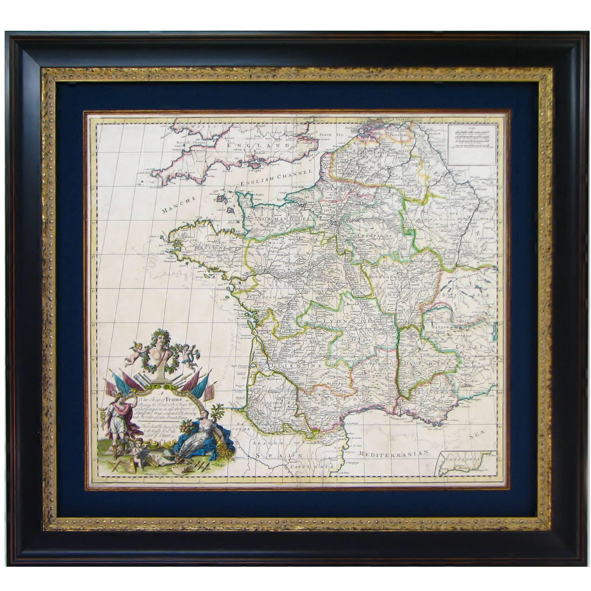 1719 Hand-Colored Map of France by John Senex