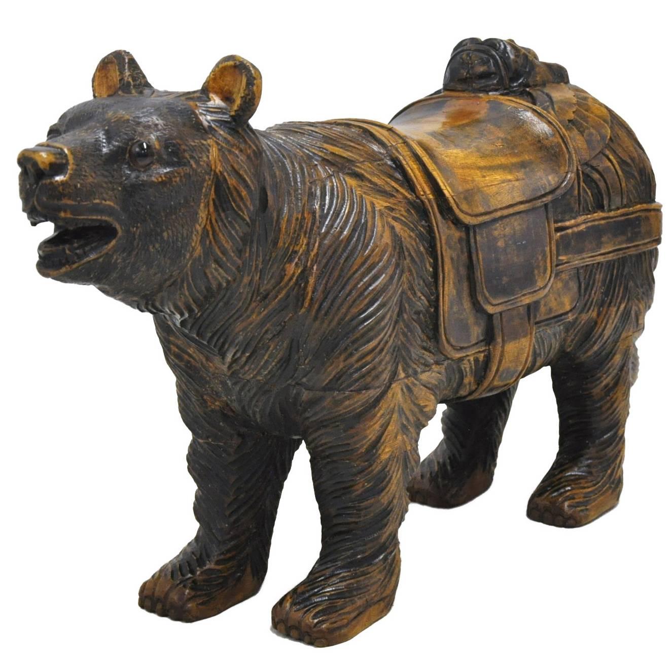19th Century Black Forest Sculpture of Bear with Glass Eyes