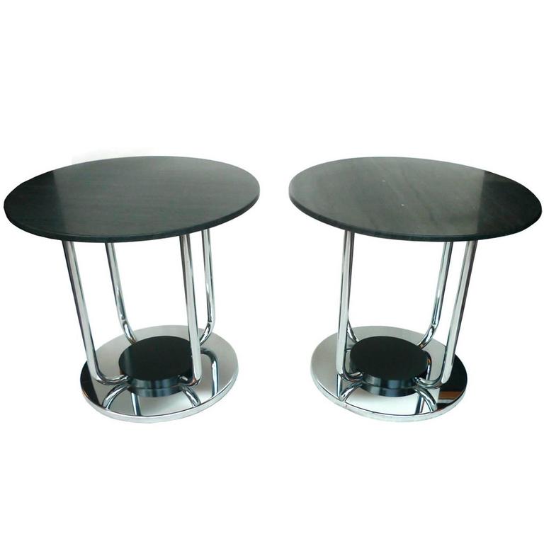 Pair of CustomMade Chrome and Black Marble Side Tables For Sale at 1stdibs