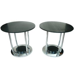 Pair of Custom-Made Chrome and Black Marble Side Tables