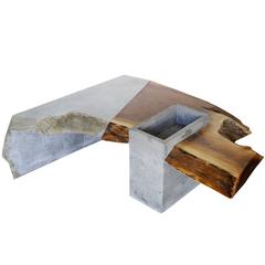 Asymmetric Brutalist Concrete and Driftwood Coffee Table