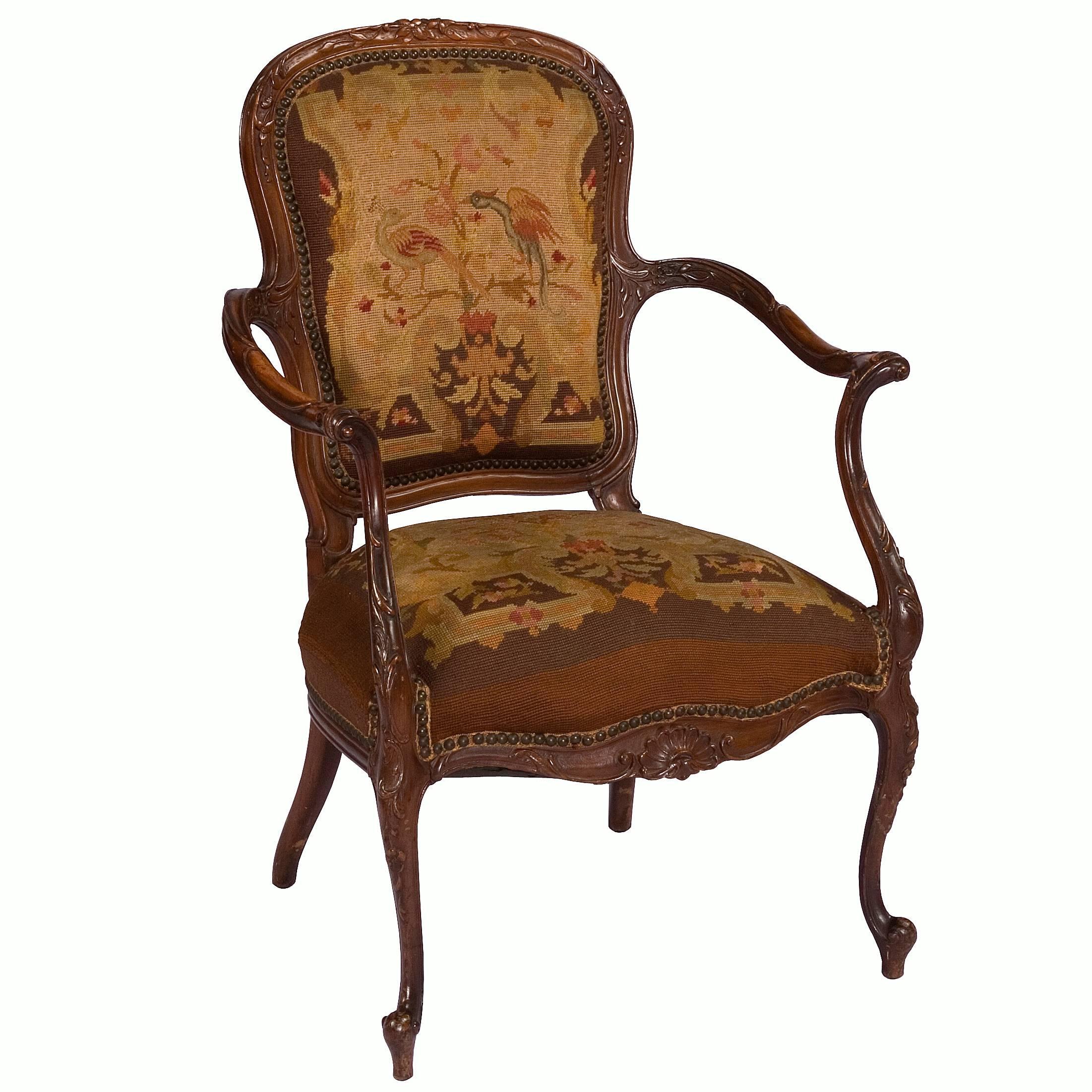 Louis XV Style Needlepoint Armchair For Sale