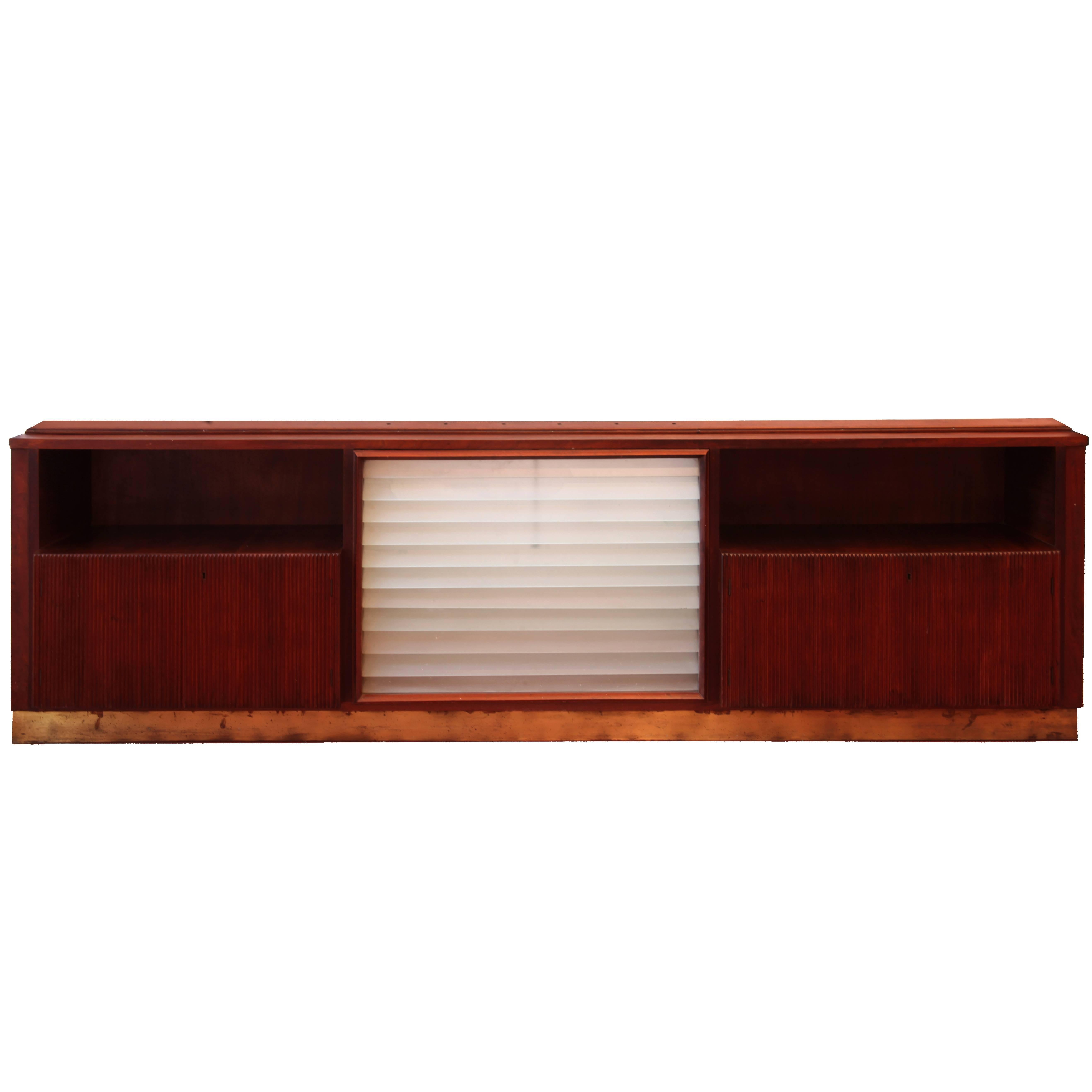 Italian Large Mahogany and Glass Wall Unit, Bookcase by Dassi, 1940 For Sale