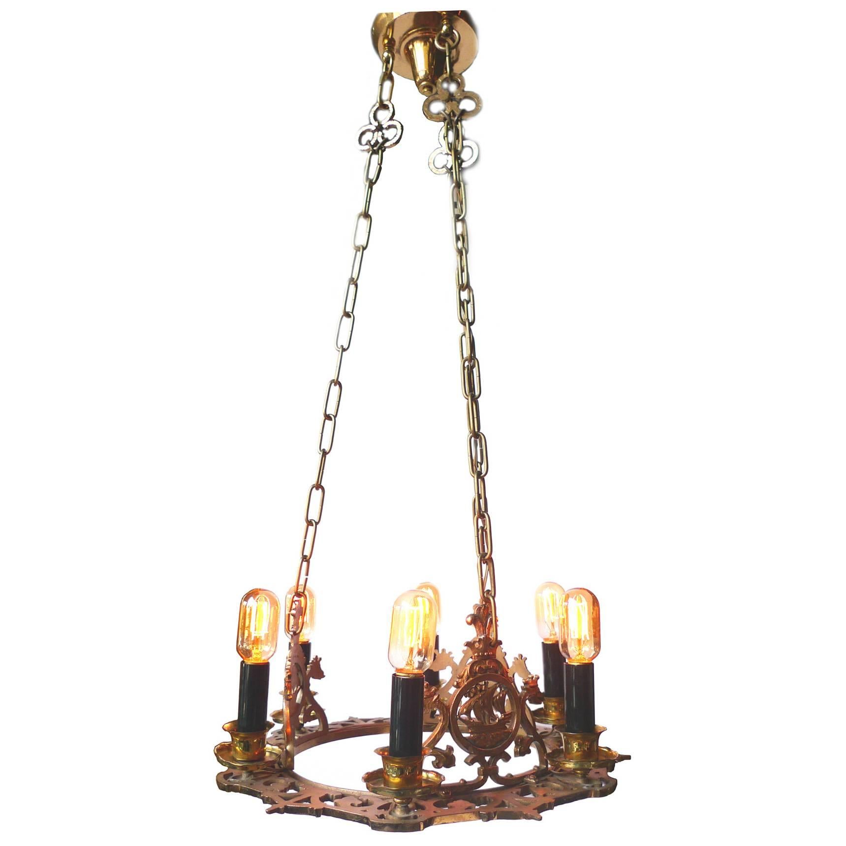 Pair of Early 20th Century Bronze Chandeliers