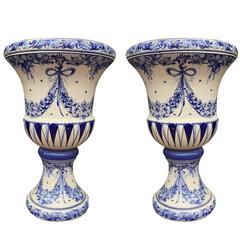 Large Pair of Delft Style Jardineres
