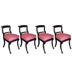 Set of Four Vintage American Red and Black Painted Chairs