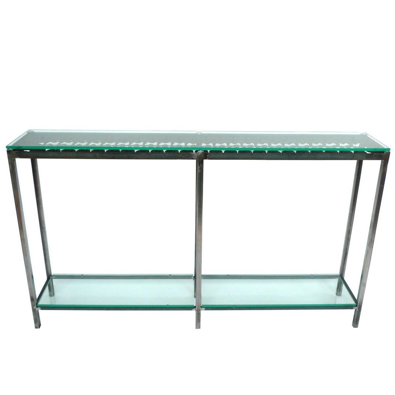 Custom-Made Iron and Glass Console Table