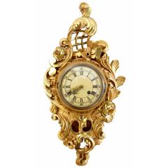 20th Century Swedish Westerstrand Rococo Style Gilt Carved Wood Wall Clock