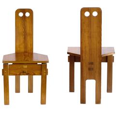 Pair of Solid Wood Circle Cut-Out Chairs by Dieter Gullert, circa 1967