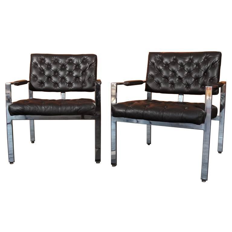 Pair of Milo Baughman for Thayer Coggin Leather Lounge Chairs