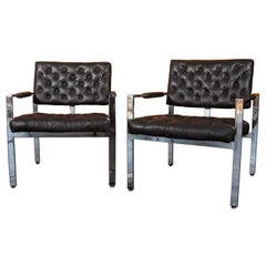 Vintage Pair of Milo Baughman for Thayer Coggin Leather Lounge Chairs