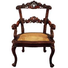 Antique 19th Century Black Forest Carved Wood Armchair, European