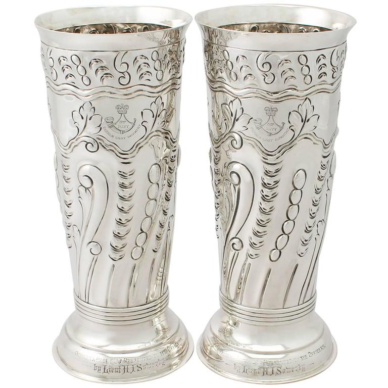 Pair of Sterling Silver Vases/Centerpieces, Antique Victorian at 1stdibs