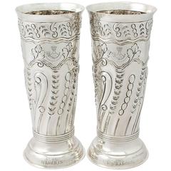 Pair of Sterling Silver Vases/Centerpieces, Antique Victorian