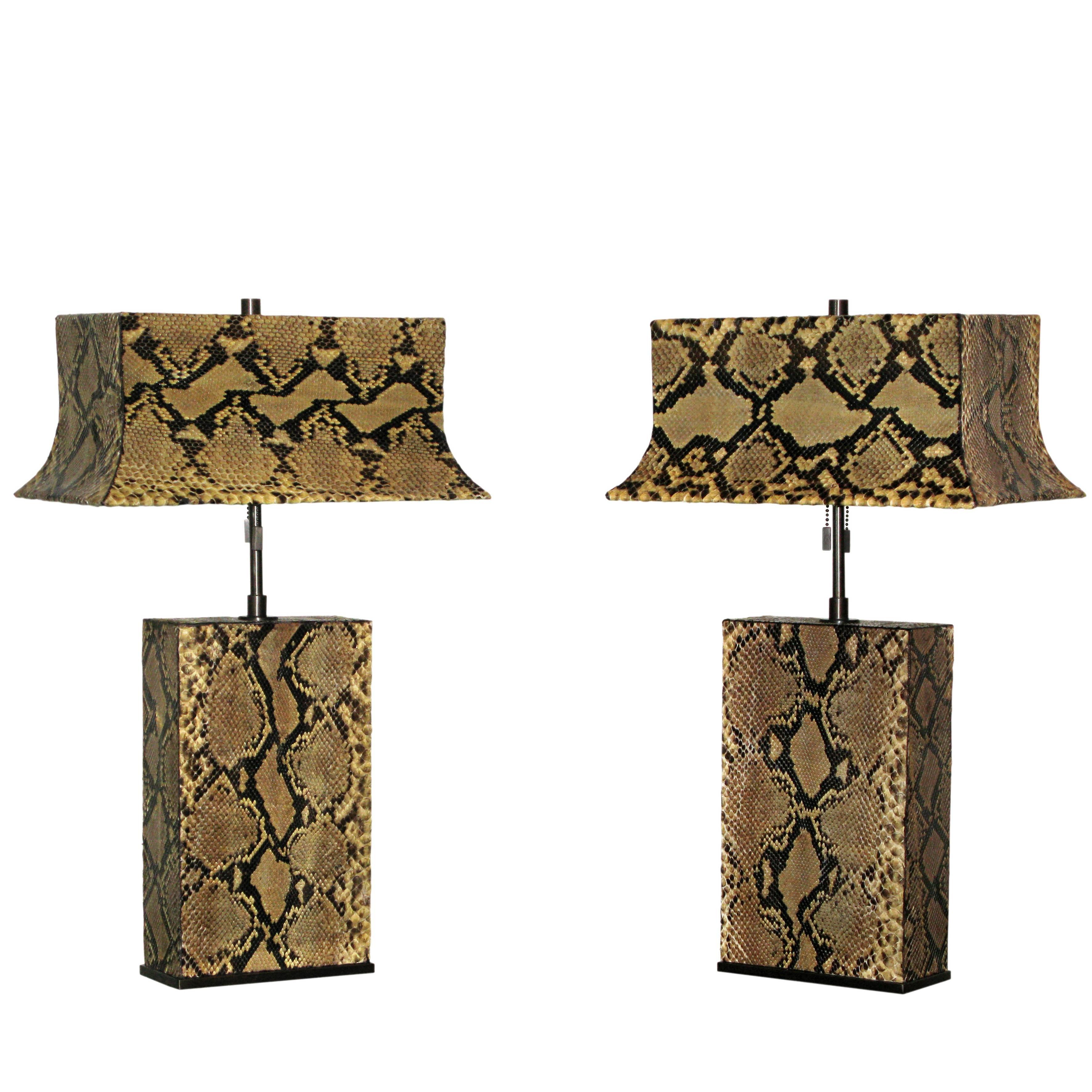 Pair of Table Lamps in Python by Karl Springer