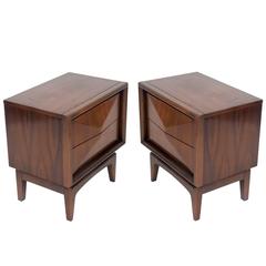 Walnut Midcentury Convex Drawer Night Stands or End Tables