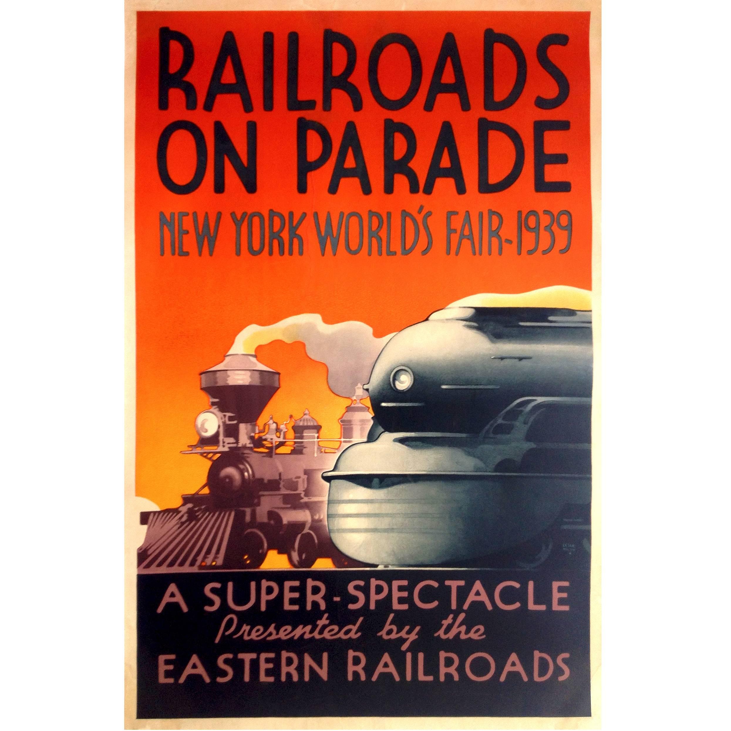 Rare American Poster for the New York World's Fair 1939, "Railroads on Parade"