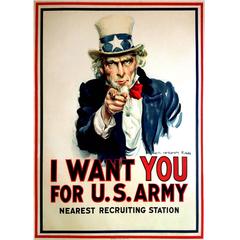 Original American Government Poster "I Want You for US Army, " 1917