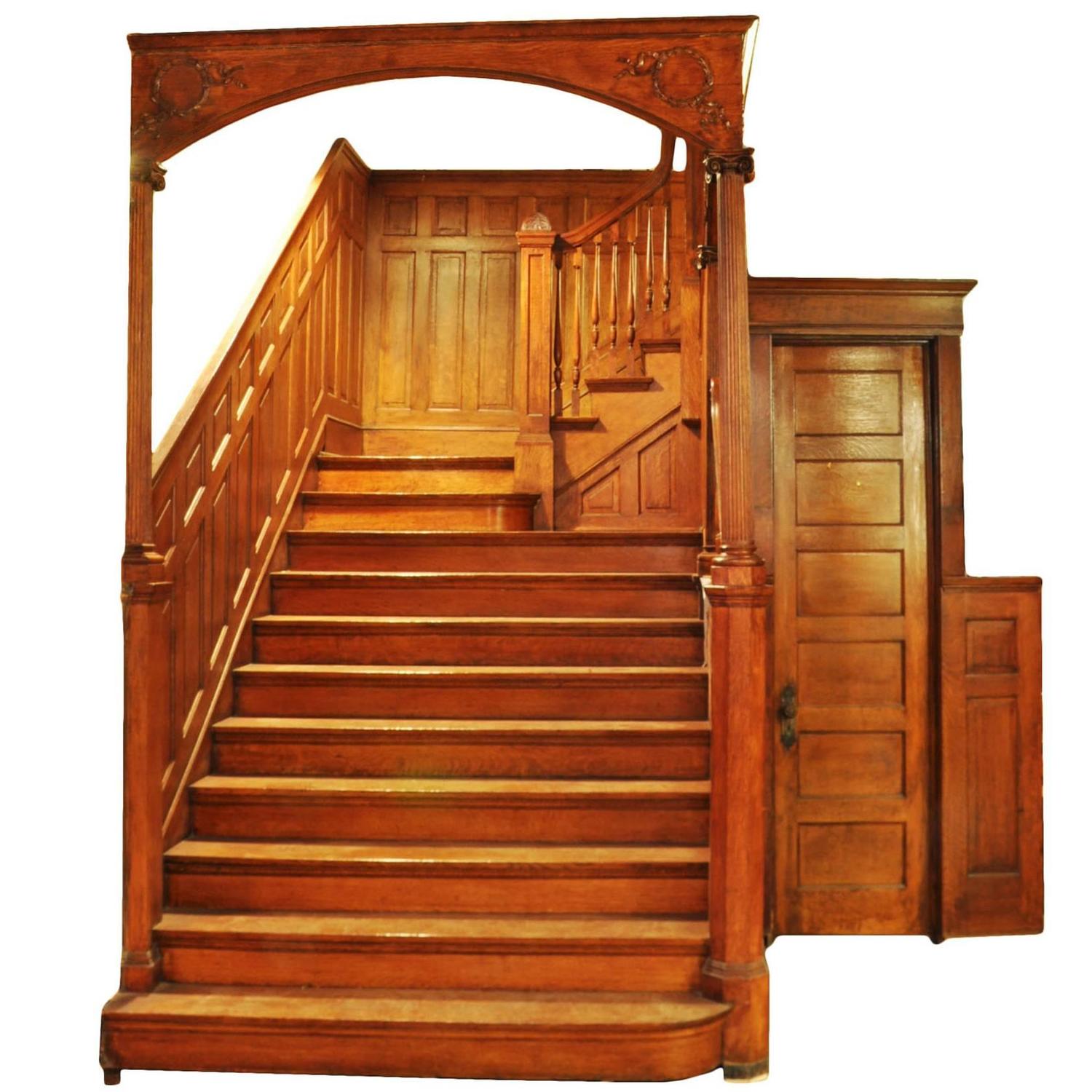 Victorian Quartersawn Oak Staircase, circa 1895 For Sale at 1stdibs