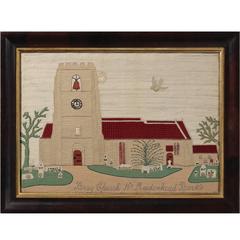 Woolwork Picture of Bray Church, England, circa 1850