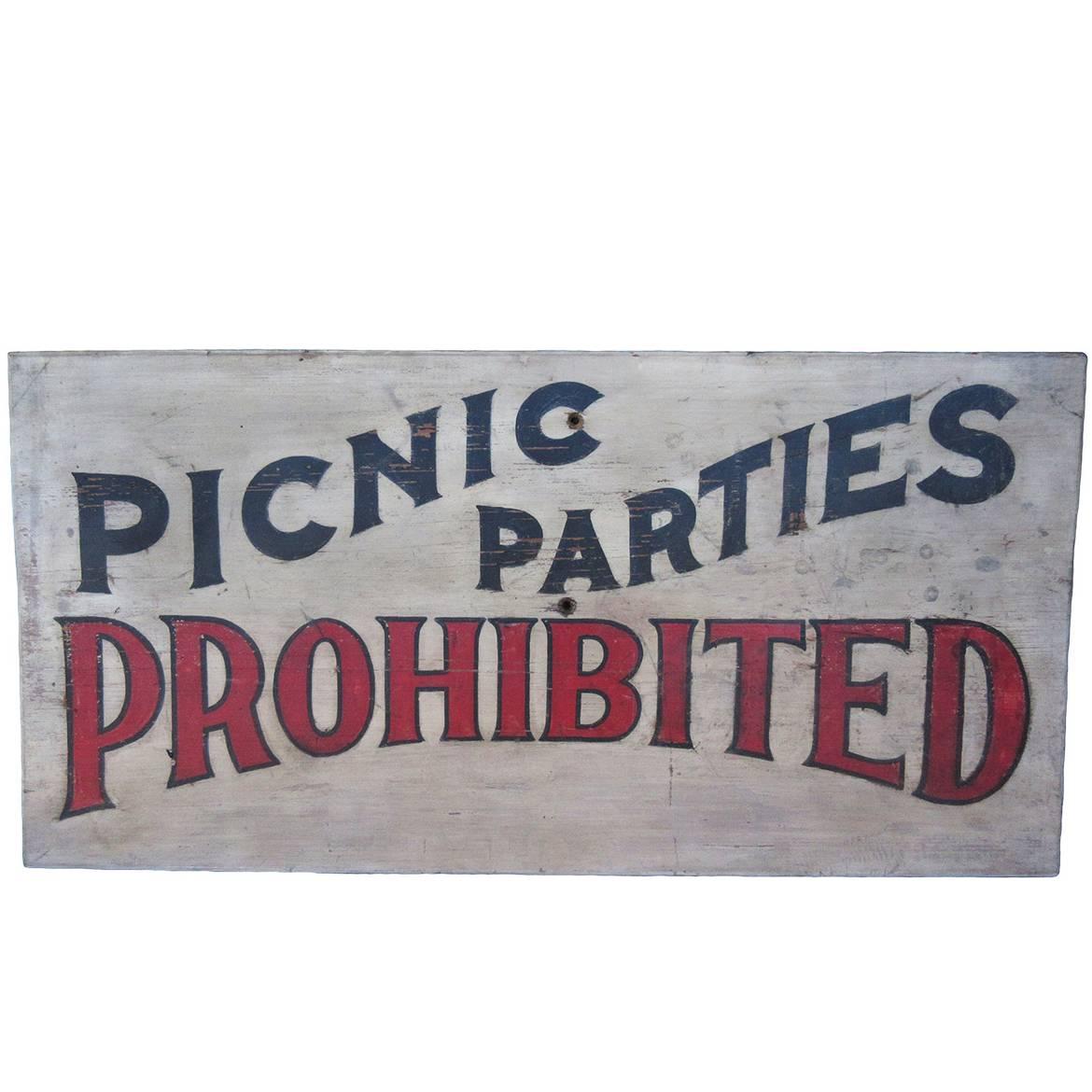 'Picnic' Sign, circa 1930 For Sale
