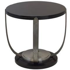 Art Deco Side Table with Black Glass Top