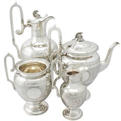 Sterling Silver Four-Piece Tea and Coffee Service, Antique Victorian