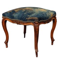 Antique French Carved Stool with Aubusson Tapestry