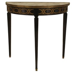 Jansen French Louis XVI Style Ebonized Marble Top Console Table