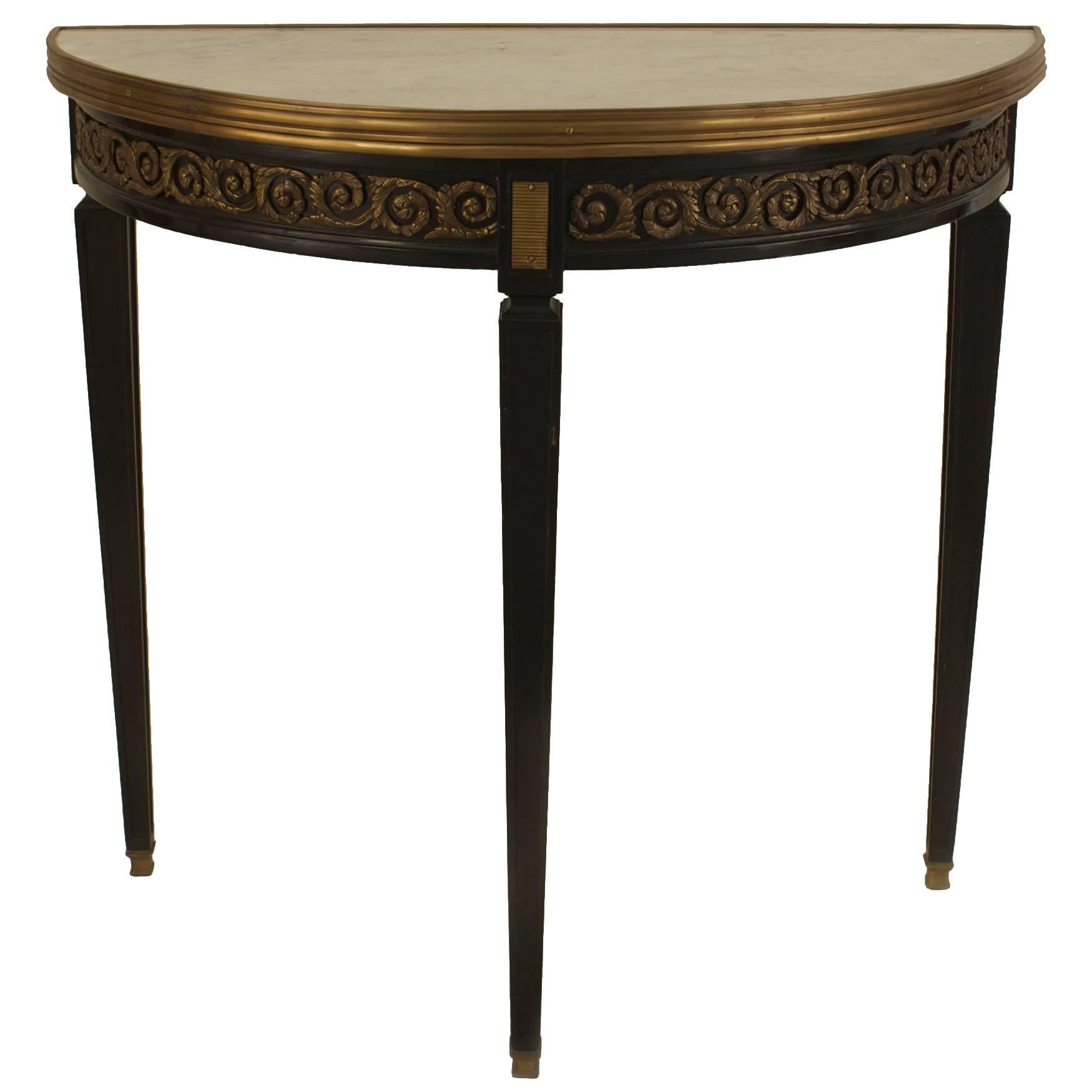 Jansen French Louis XVI Style Ebonized Marble Top Console Table