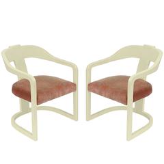 Pair of Armchairs in Ivory Lacquer by Ron Seff