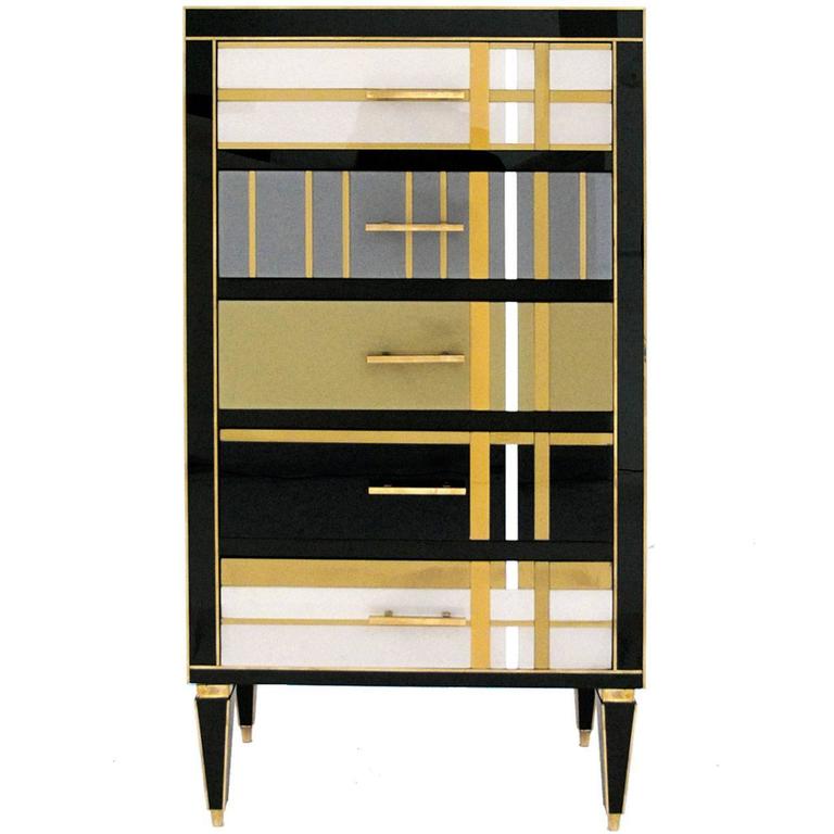 Colorful commode covered in Murano and Brass at 1stDibs