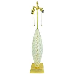 A Murano Glass Table Lamp in White and Gold by Venini