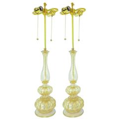 A Pair of Murano Glass Cordonato d'Oro Lamps by Barovier & Toso