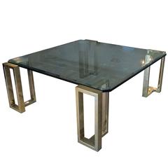 Large Square Brass and Beveled Glass Coffee Table by Pace