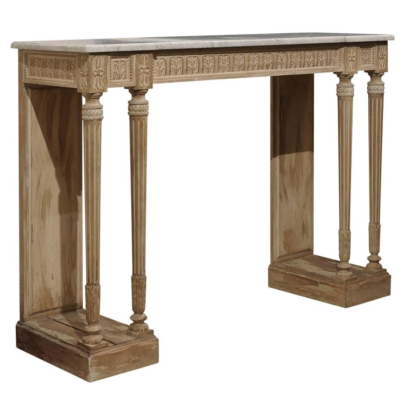 Narrow Louis XVI Style French Console with Marble Top For Sale at