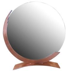 Round Art Deco Style Table Mirror with Copper Base