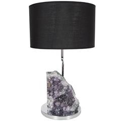 Modernist Amethyst Specimen Table Lamp in Polished Chrome