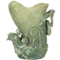 Exquisite Hand Carved Jadeite Asian Rooster Vase 