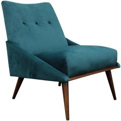 Vintage Peacock Velvet Mid-Century Modern Chair