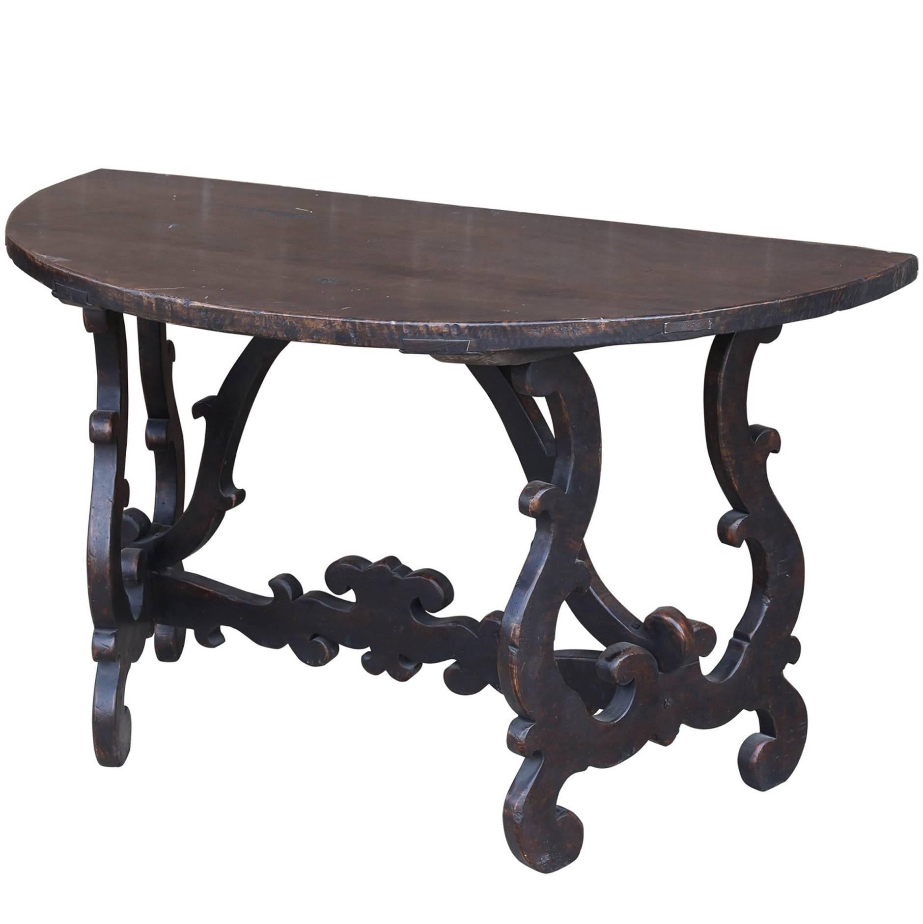 Italian Walnut Demilune Table from the 19th Century