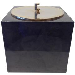 An Aldo Tura Retro 1970's Vellum Clad Wooden Ice Bucket with Brass Lid