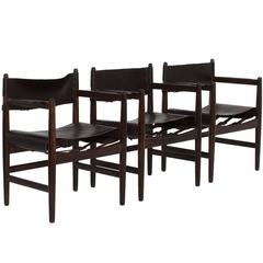 Set of Three Leather Sling Chairs with Brass Buckle Belting Details