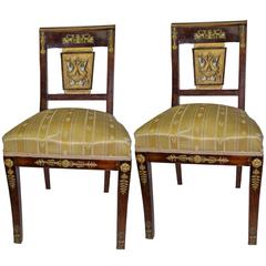 Pair of Russian Empire Style Neoclassical Bronze Mounted Side Chairs