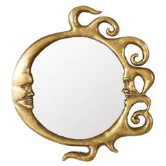 Art Nouveau Style Brass Moon and Sun Wall Art Mirror