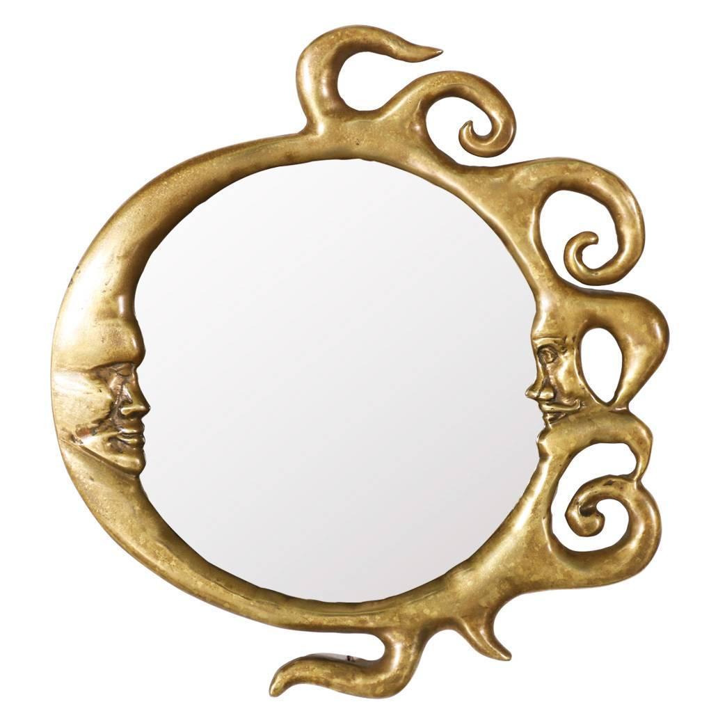 Art Nouveau Style Brass Moon and Sun Wall Art Mirror at 1stdibs