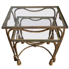 Pair of Italian Gilt Nesting Tables with Rope and Tassel Detail