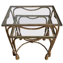 Pair of Gilt Nesting Tables with Rope and Tassel Detail 11