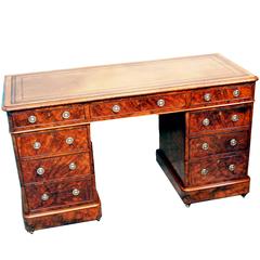 Antique Burr Walnut Pedestal Desk